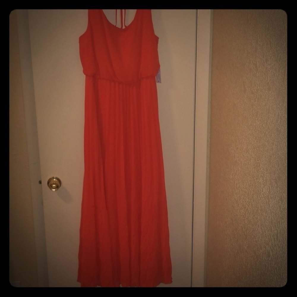 Orange full length pleated dress